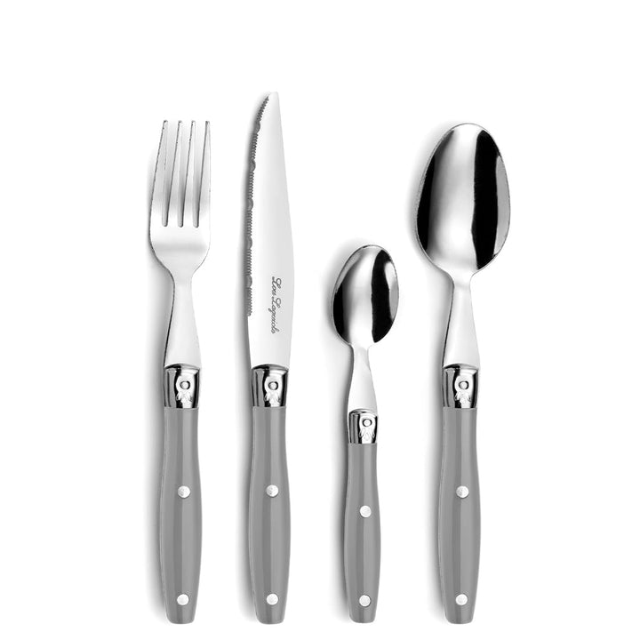 Lou Laguiole Steakbesteck | Steakmesser Set 24-teilig | Besteck für 6 Personen | Dunkelgrau | Wellen