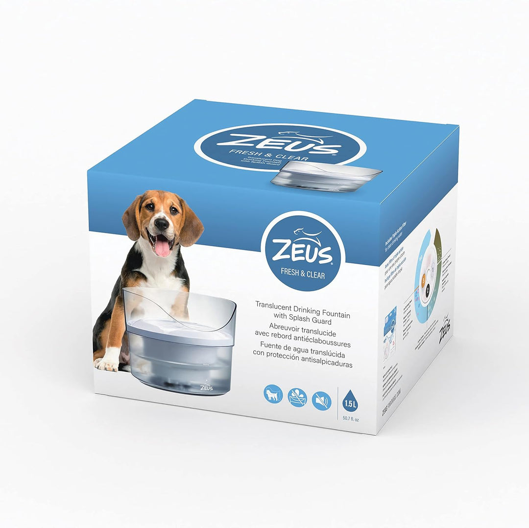 Zeus Fresh & Clear Trinkbrunnen für Hunde, mit Spritzschutz, 1,5L