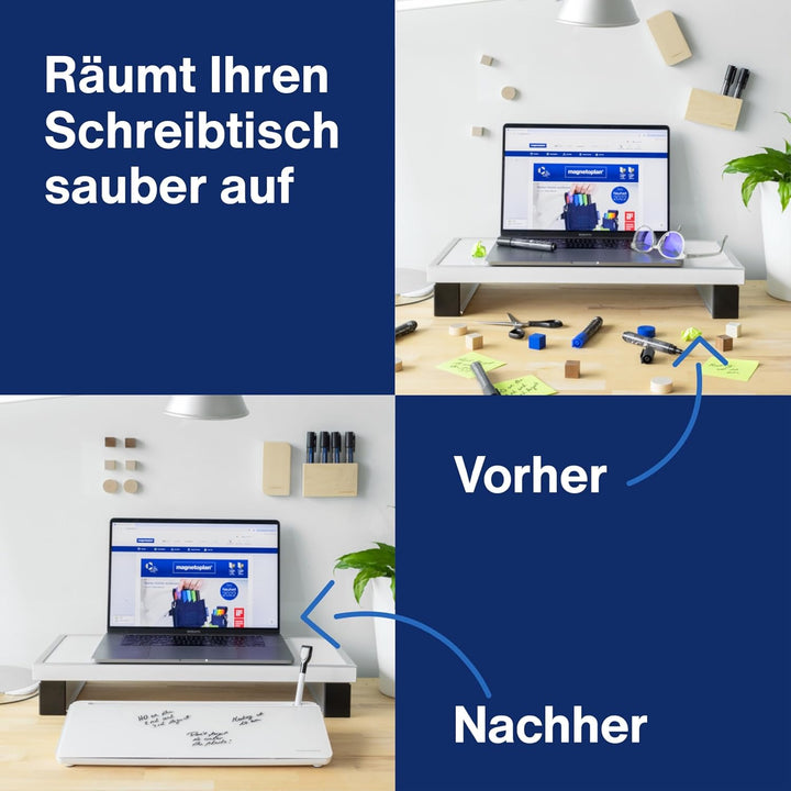 magnetoplan Glasboard Desk Organizer | Schreibtisch Organizer Whiteboard für kurze Notizen | Aus wei