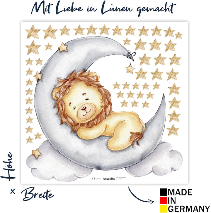 WANDKIND Löwe auf dem Mond V302 | handgezeichnet | AUFKLEBER Kindergarten | Wandsticker Kinderzimmer