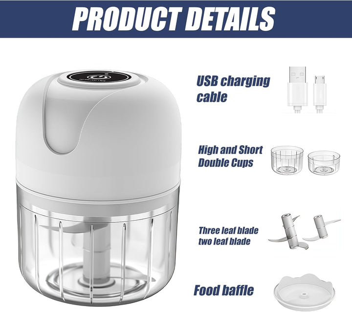BAIFULAI Zerkleinerer Elektrisch Mini, Zwiebelschneider, 100ml& 250ml Becherkörper, Multizerkleinere