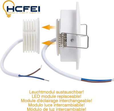 HCFEI 3er set LED Einbaustrahler Dimmbar Weiss-Matt Schwenkbar 5W flach 230V Einbau-Spot Strahler Ei