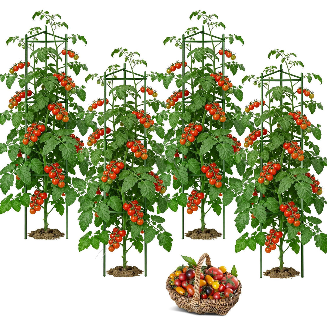 Tomaten Rankhilfe 4er-Set: 130 cm Metall Rankgitter Tomaten – Einstellbare DIY Pflanzenstütze für To