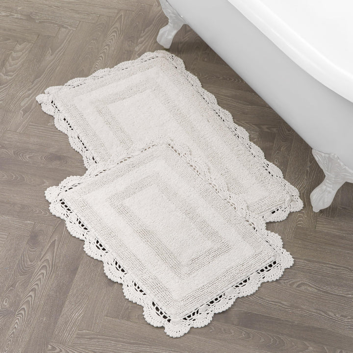 Laura Ashley Häkel-Baumwoll-Badvorleger-Set, 43 x 61 cm, elfenbeinfarben, Elfenbeinfarben