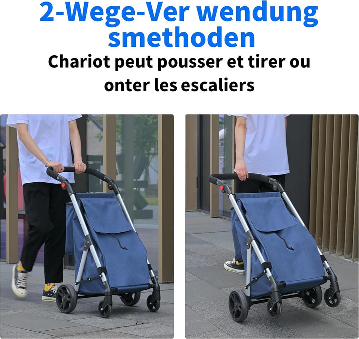 Einkaufstrolley, 46L Trolly Einkaufswagen Klappbar, 4 Rädern Aluminium Leichtgewicht Einkaufstrolley