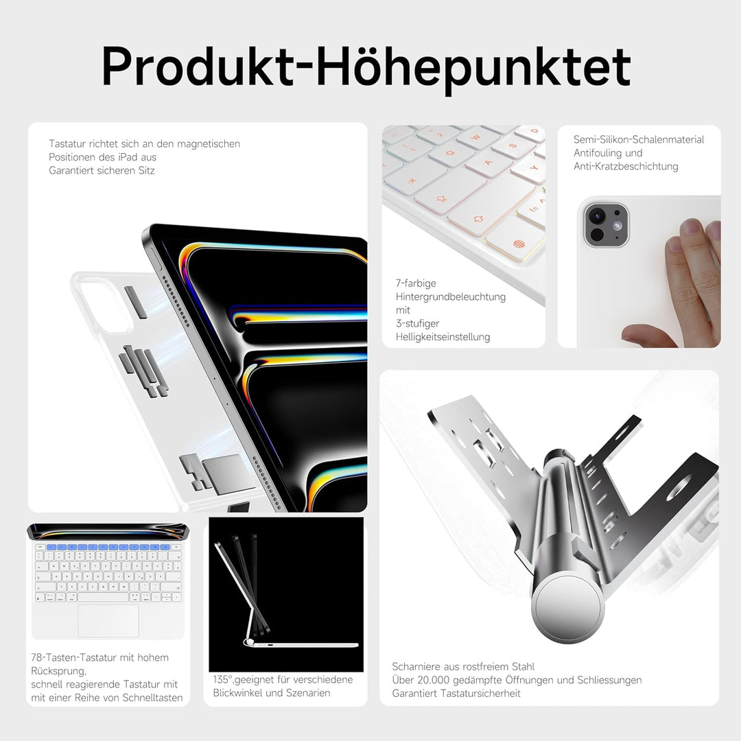 nimin Tastaturhülle für iPad Pro 13 Zoll M5 2025 / M4 2024, Multi-Touch-Trackpad, Magnetische Befest