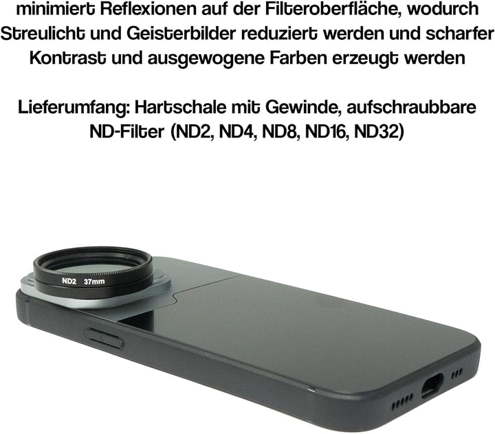 SYSTEM-S ND Filter Set 37 mm Neutraldichte mit Hülle und Tasche für iPhone 13 Pro