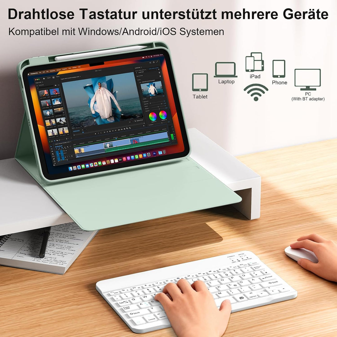 Tastatur Hülle für iPad Air 11"/10,9" QWERTZ Layout, Hellgrün | für iPad Air 11 Zoll M4/M3/M2 2026/2