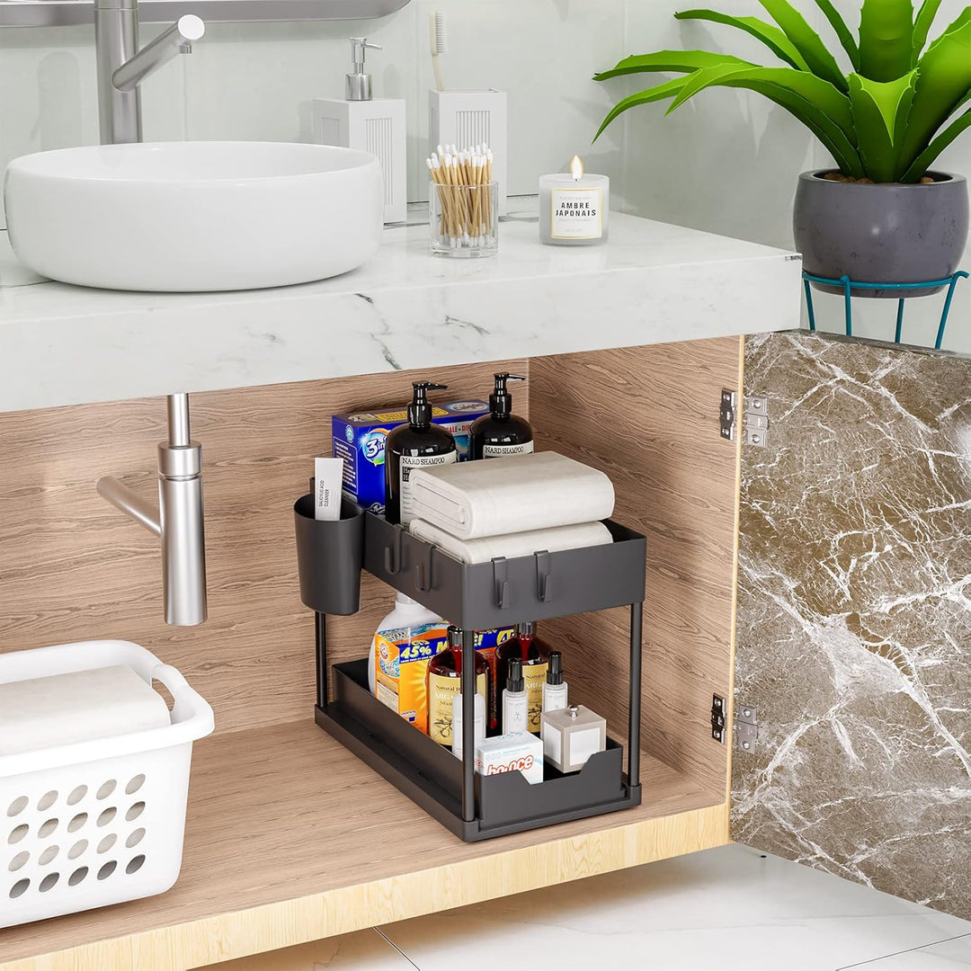 Puricon Unter Waschbecken Regal, 2 Etagen Standregal Küche Arbeitsplatte Regal Organizer, Mehrfunkti