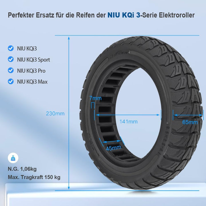 VOLOHAS 9,5x2,5-6,1 Vollgummireifen 9,5 Zoll Solide Reifen für NIU KQi3 Sport/Pro/Max Elektroroller