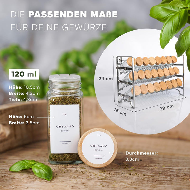 Havenhaus Gewürzregal Set Edelstahl | Gewürzregal stehend inkl. 24 Gewürzgläser+ 336 Gewürzetiketten