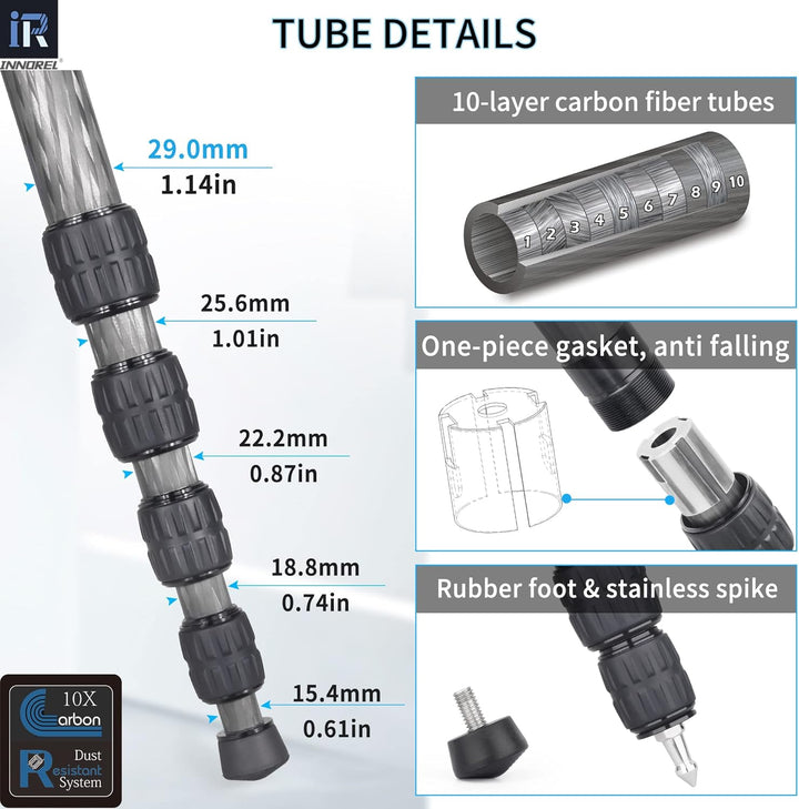 Kohlefaser-Kamera-Einbeinstativ INNOREL RM285C Professionelles, tragbares, leichtes Reise-Einbeinsta