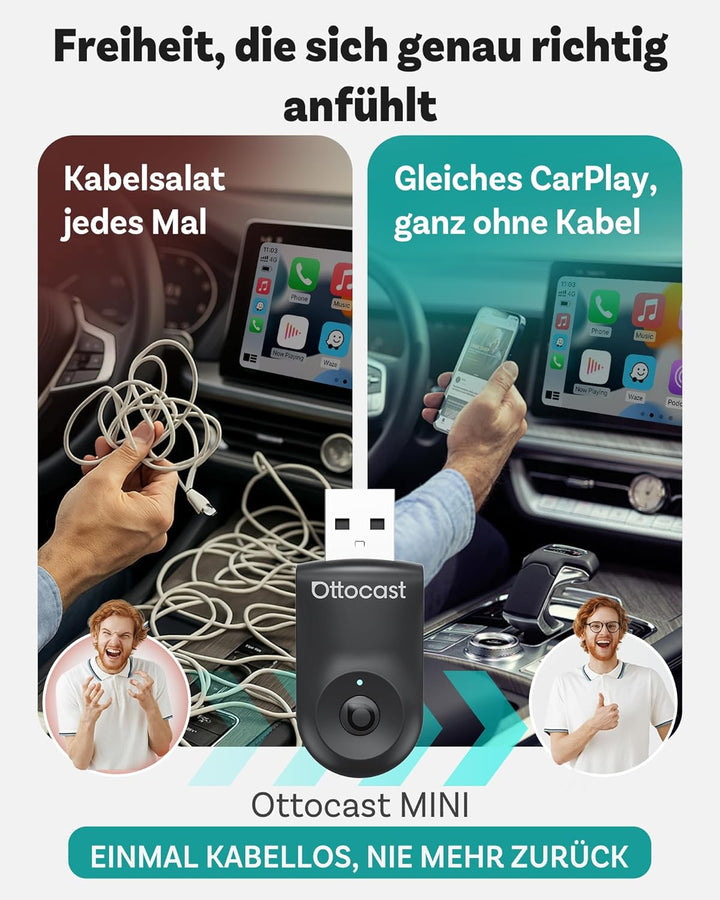 Neu 2025 Ottocast Mini Flow – Wireless CarPlay Adapter & Android Auto Adapter, 2-in-1 Dongle, Plug &