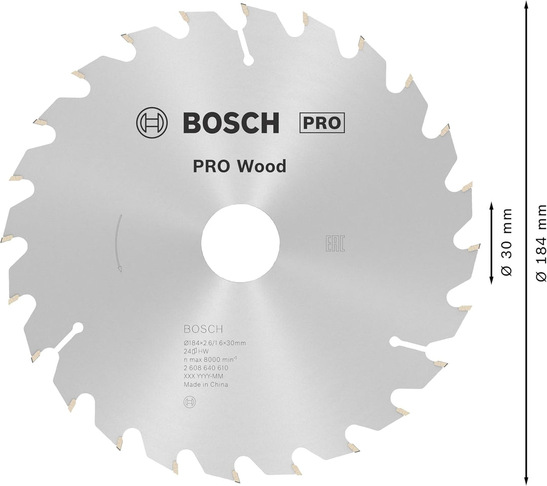 Bosch Professional 1x Kreissägeblatt Optiline Wood (Sägeblatt für Holz, Ø 184 x 30 x 2,6 mm, 24 Zähn