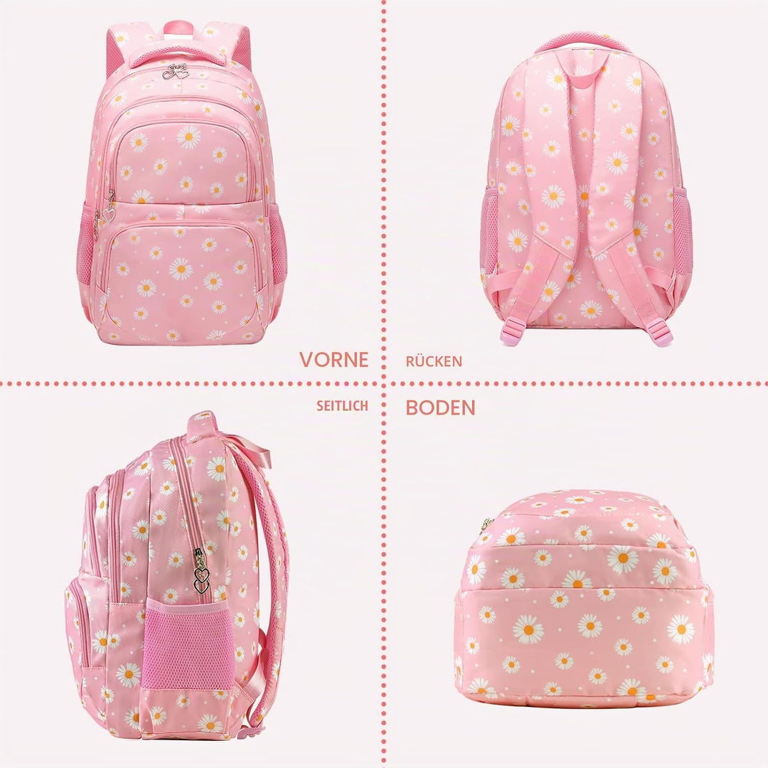 SIVENKE Schulrucksack Mädchen Teenager Damen Schultasche Rucksack Set Gänseblümchen Schulranzen für