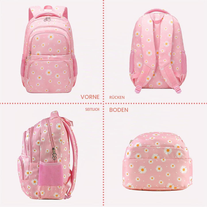 SIVENKE Schulrucksack Mädchen Teenager Damen Schultasche Rucksack Set Gänseblümchen Schulranzen für