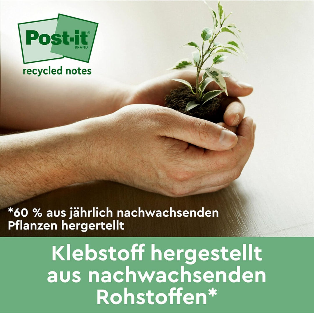 Post-it Super Sticky 100 % Recycling Notes, 14+4 GRATIS-Blöcke/Packung, 70 Blätter pro Block, 76 mm