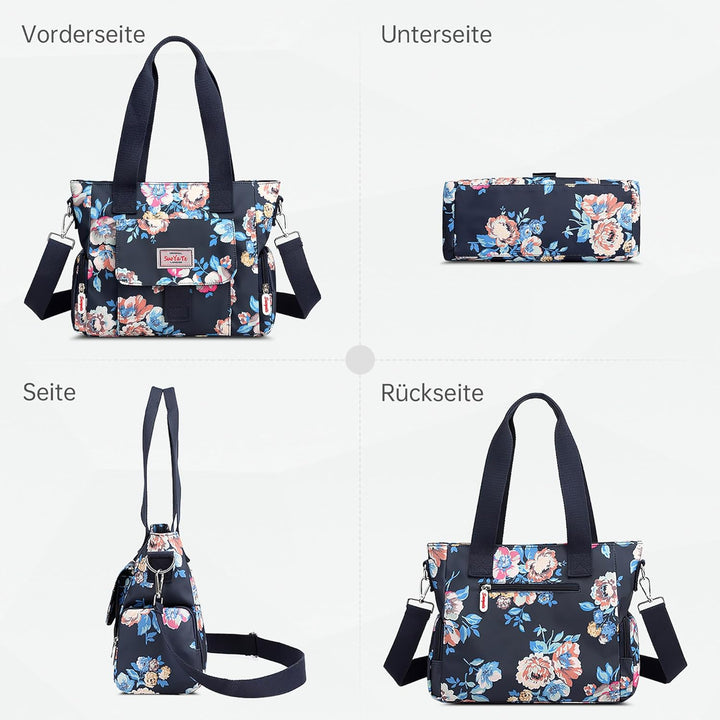 DIRRONA Bunte Damenhandtaschen Modedruck Umhängetasche Multi Pocket Multi Fach Crossbody Bag Beiläuf
