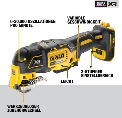 Dewalt 18V oszillierendes Akku-Multi-Tool DCS356NT (bürstenlos, 29-tlg. Zubehör für Schleif- und Säg