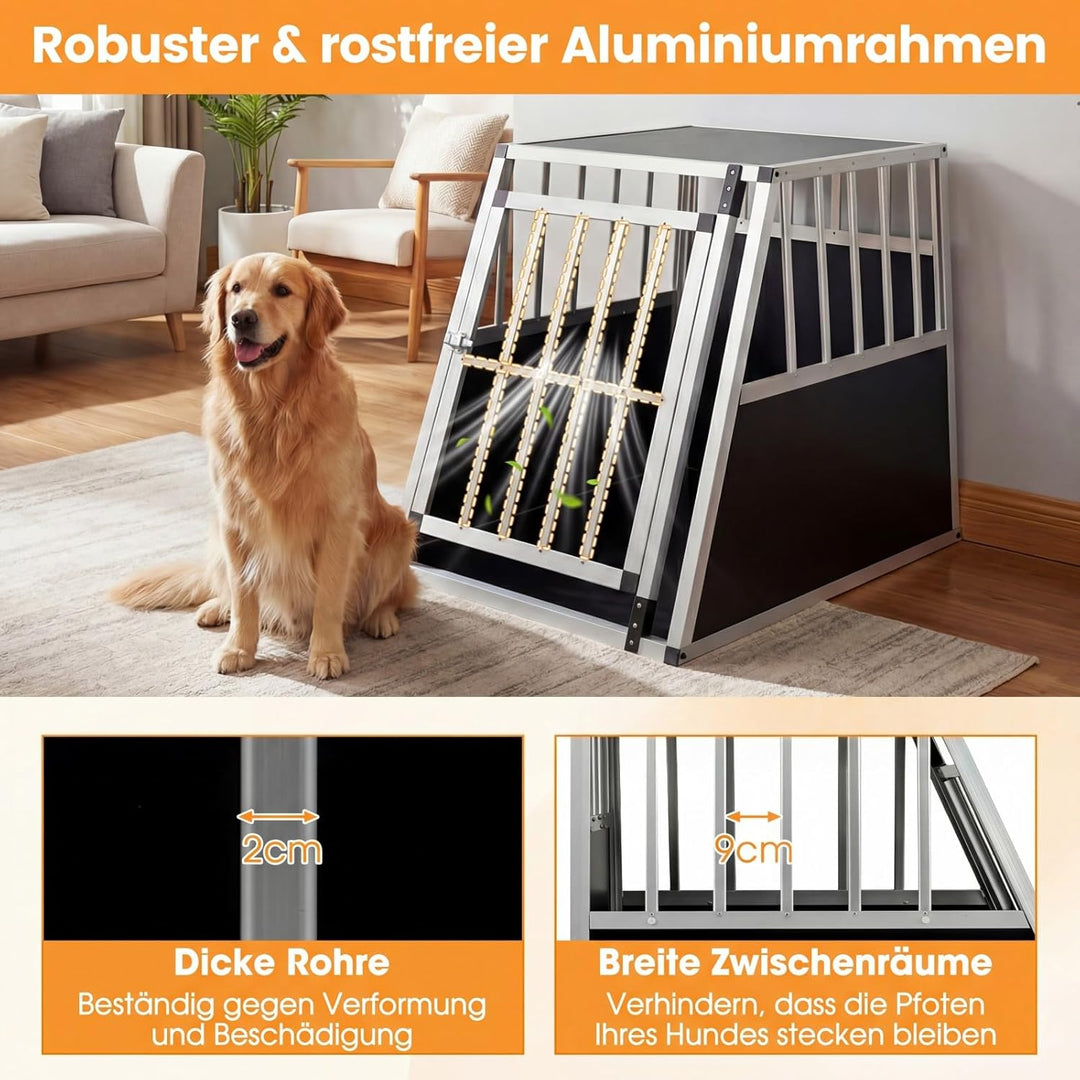COSTWAY Hundetransportbox, Alu Hundebox mit abschliessbarer Tür, herausnehmbarer Trennwand, Reisebox