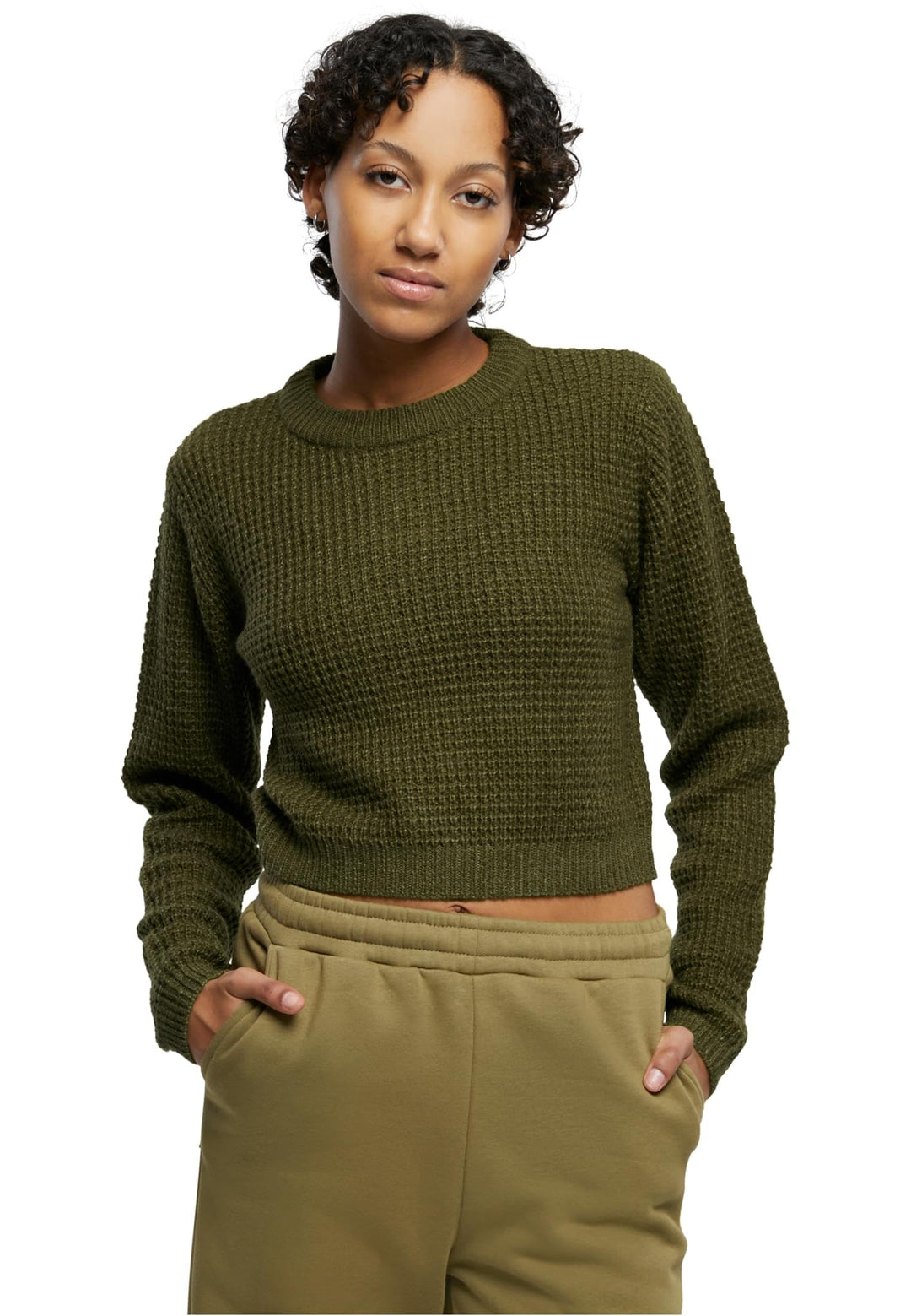 Urban Classics Damen Ladies Short Waffle Sweater XS Summerolive, XS Summerolive