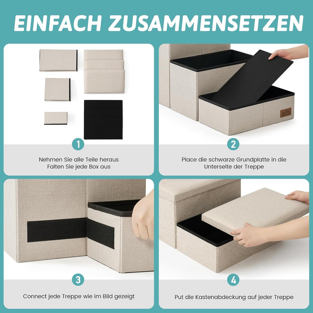 Hundetreppe für Kleine Hunde mit Stauraum, Breite Haustiertreppe Faltbare für Bett und Couch, Hunder