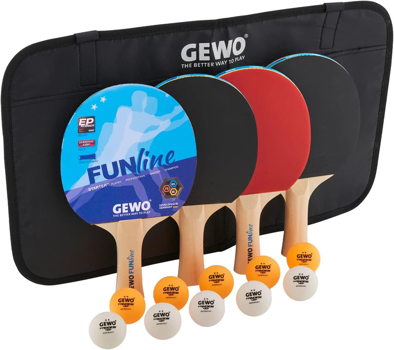 GEWO Fun TIME Tischtennisschläger Set für Hobby und Freizeit mit 10 Tischtennis Bällen und Aufbewahr