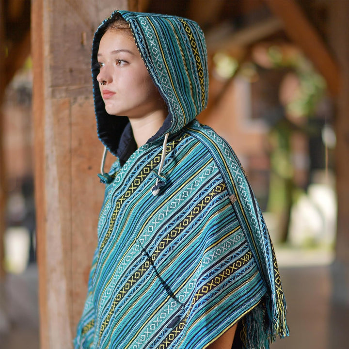 virblatt - Poncho Herren | Baumwolle | Herren Poncho Winter |zum Wenden| Mexiko Poncho Herren warm K