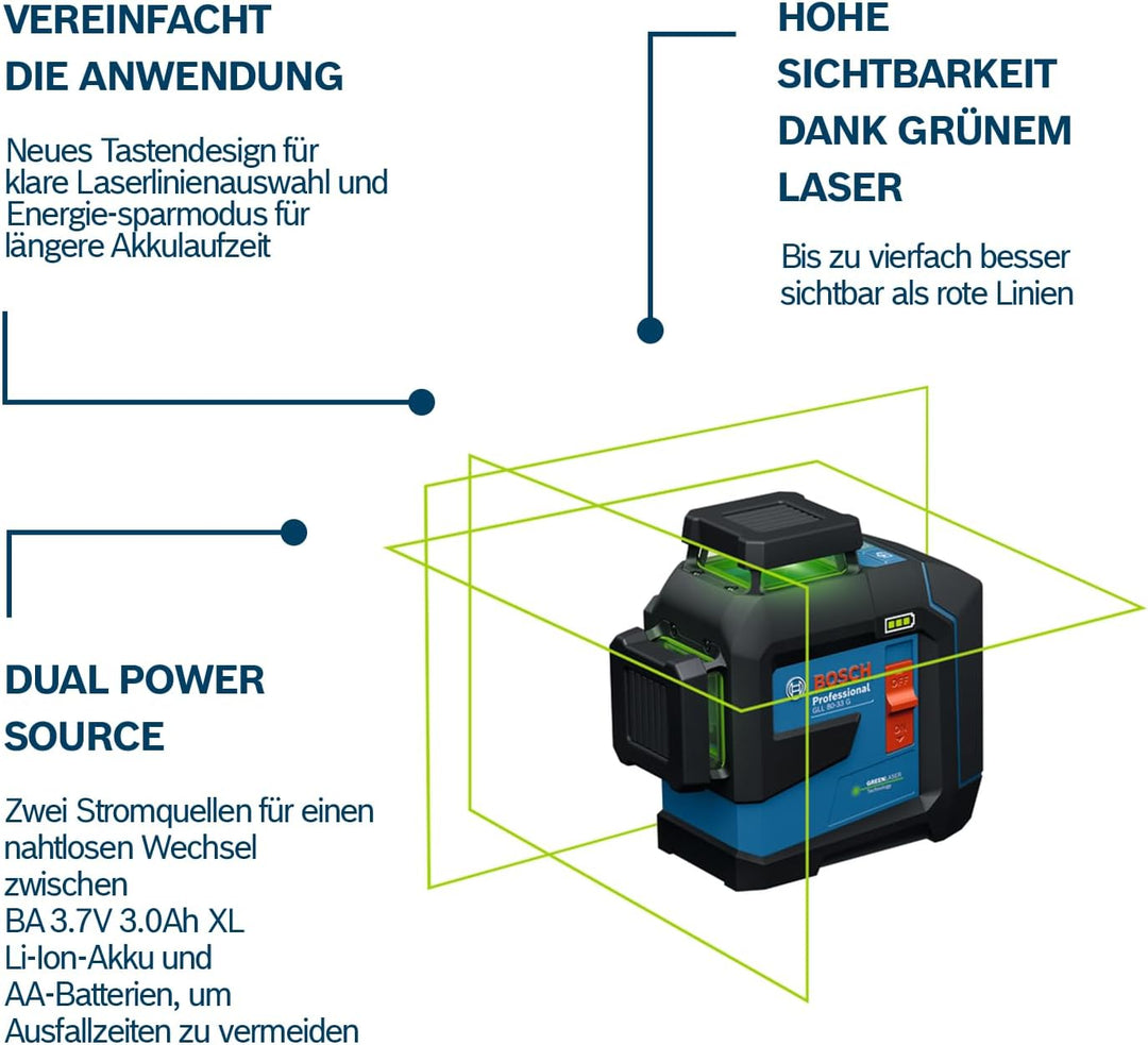 Bosch Professional Linienlaser GLL 80-33 G (Halterung LB 10, grüner Laser, Arbeitsbereich: bis 30m,