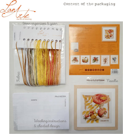 Lanarte Zählmusterpackung Herbst Zählstoff Kreuzstichpackung, Baumwolle, Mehrfarbig, 25 x 25 x 0.3 c