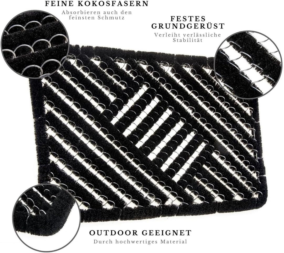 Hanse Home Grid Brushes Fussmatte Kokos und Gummi 40x60cm – rutschfeste Schmutzfangmatte für Innen u