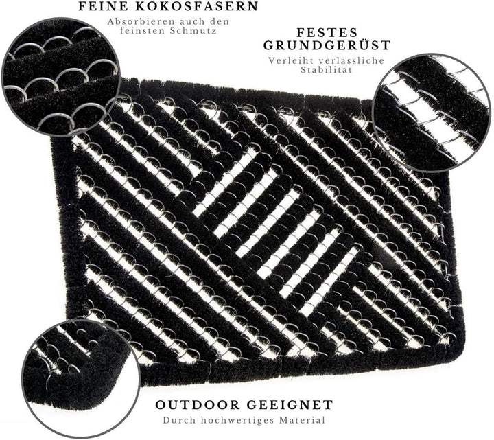 Hanse Home Grid Brushes Fussmatte Kokos und Gummi 40x60cm – rutschfeste Schmutzfangmatte für Innen u
