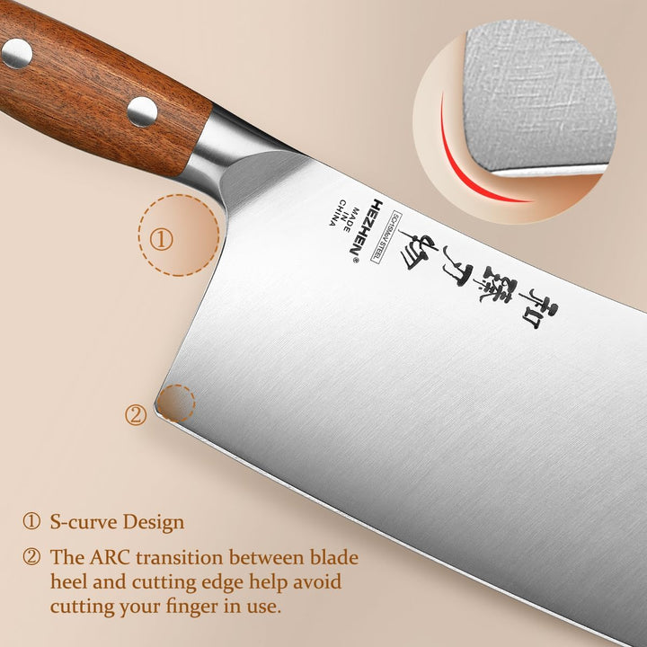 HEZHEN Hackmesser Chinesisches Kochmesser, Fleischermesser Asiatischer Art, Scharfes Küchenmesser Me