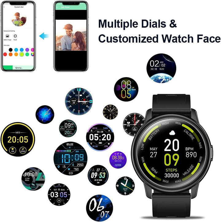 Cillso Smartwatch, Runde Bluetooth Smartwatch Herren Damen Fitnessuhr 1,3“ Touchdisplay mit Pulsmess