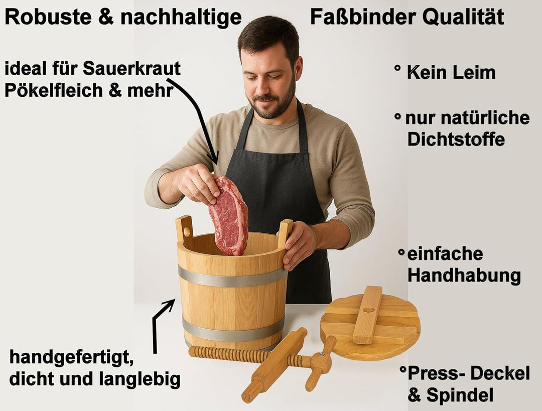 Fassl Baron Krautfass Holz Pökelfass Surfass 89 l Fleischfass Sauerkrautfass Farbe mit Spindel und z