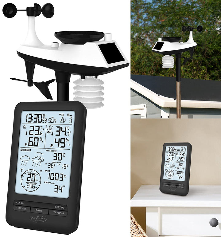 infactory Regenmesser: Funk-Wetterstation mit Profi-Aussensensor, Wettervorschau & Hygrometer (Wette