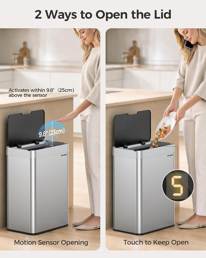 lovewind 55L Berührungsloser Küchenmülleimer, Edelstahl Sensor Mülleimer, Type-C Aufladbar, Leiser S