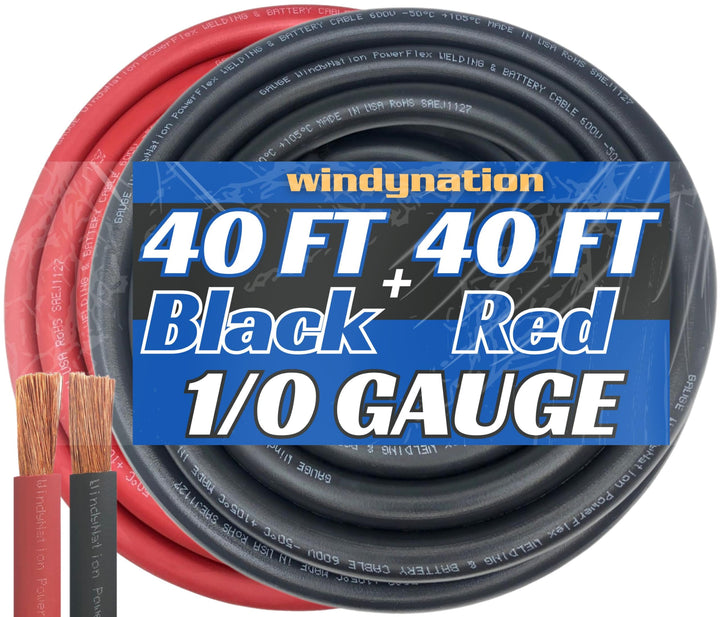 Wni Kupferkabel, 1/0 Gauge, 12,2 m schwarz, 12,2 m rot, 1/0 AWG, ultraflexibel, Kupferdraht hergeste
