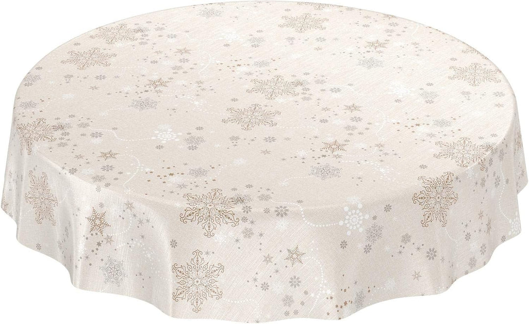 ANRO Wachstuchtischdecke Wachstuch Wachstischdecke Tischdecke Weihnachten Schneeflocken Beige 220x14