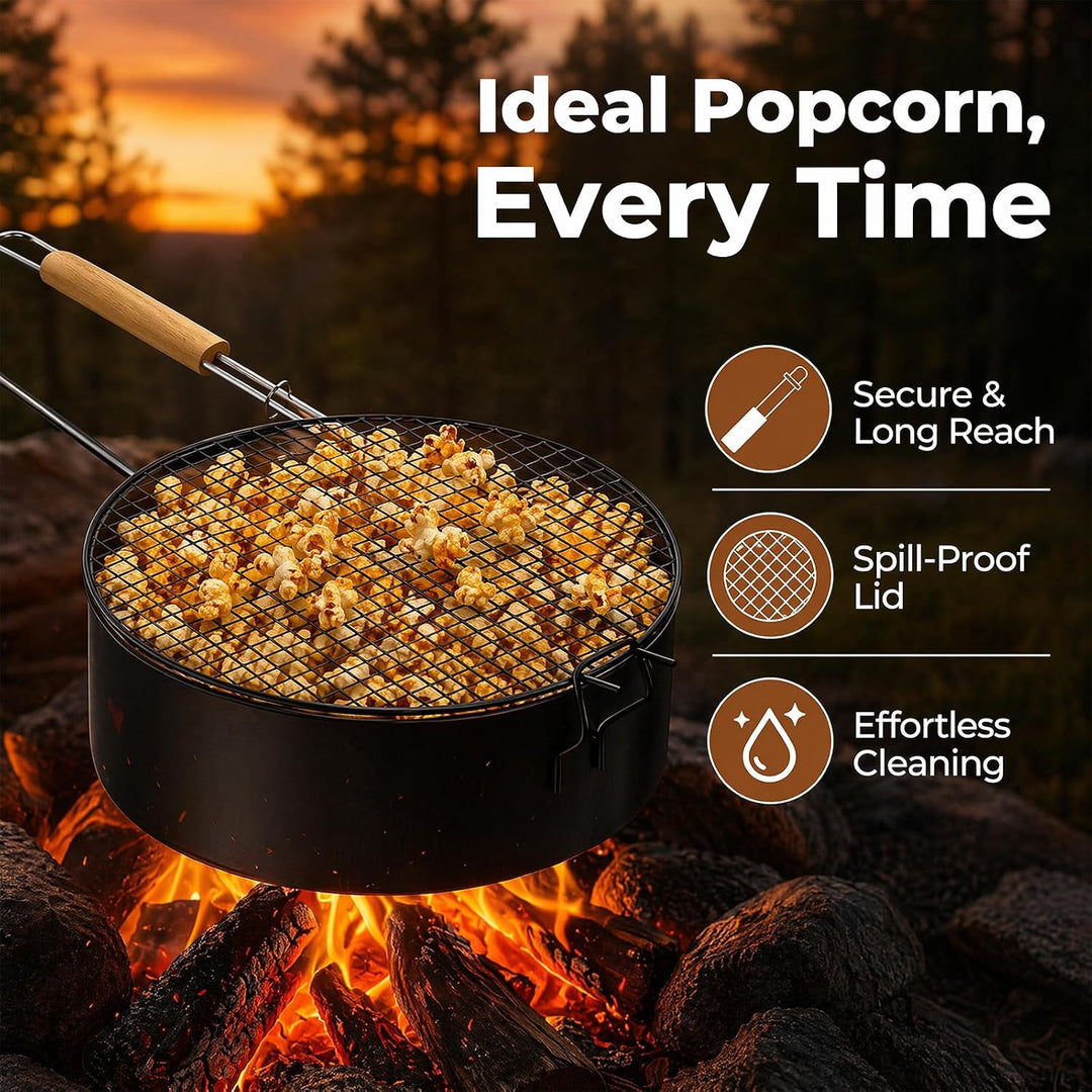 Popcornpfanne Popcorn Maker Lagerfeuer aus Karbonstahl Antihaft Outdoor Popcorn-Pfanne mit Langem Gr