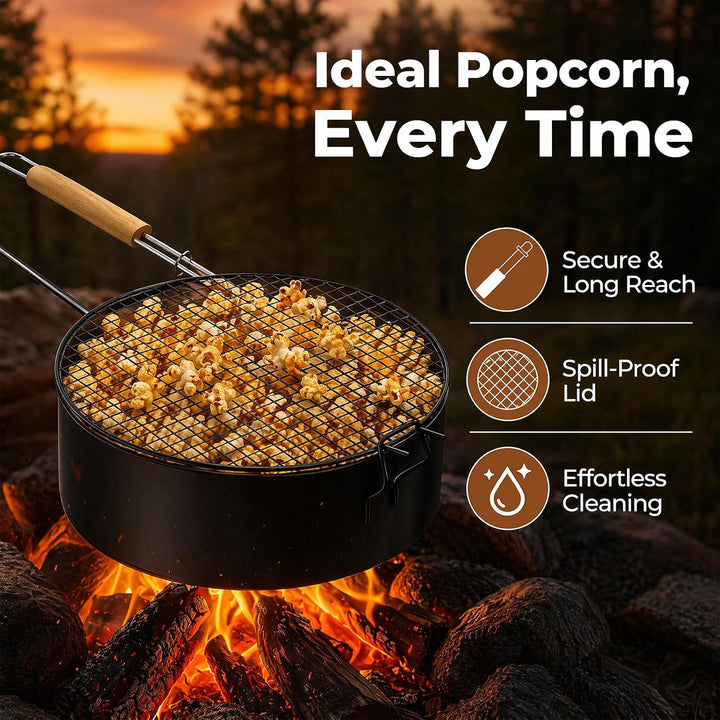 Popcornpfanne Popcorn Maker Lagerfeuer aus Karbonstahl Antihaft Outdoor Popcorn-Pfanne mit Langem Gr