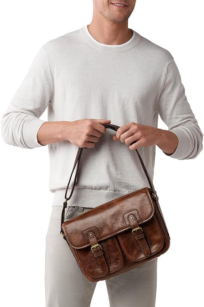 Fossil Herren Greenville Leder Messenger Bag, MBG9560222 40,7 cm L x 7,0 cm B x 29,3 cm H Hell Braun
