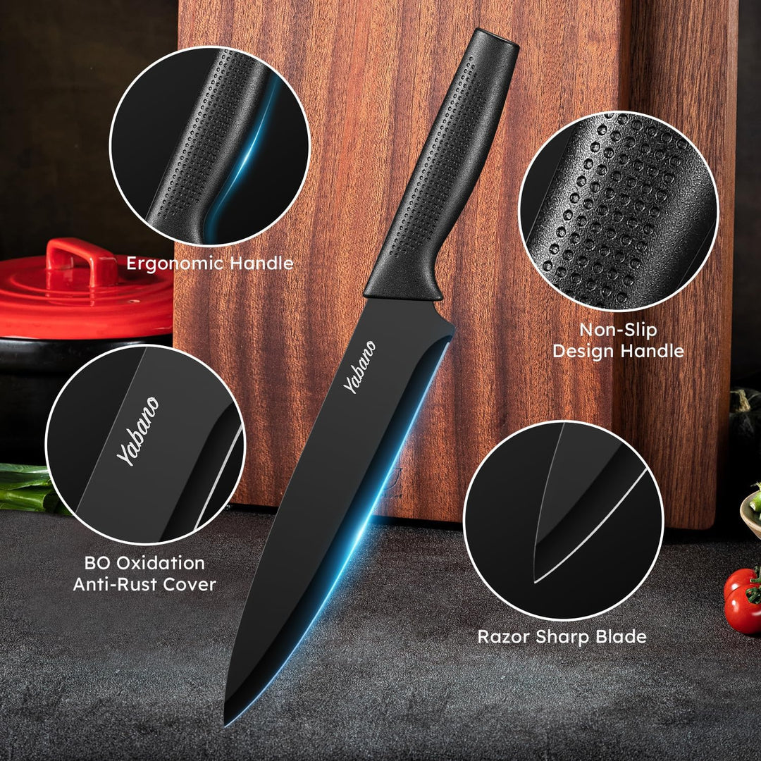 Yabano Messerblock Set, 7 teilig Messerset mit Messerblock und integriertem Messerschärfer,Küchenmes