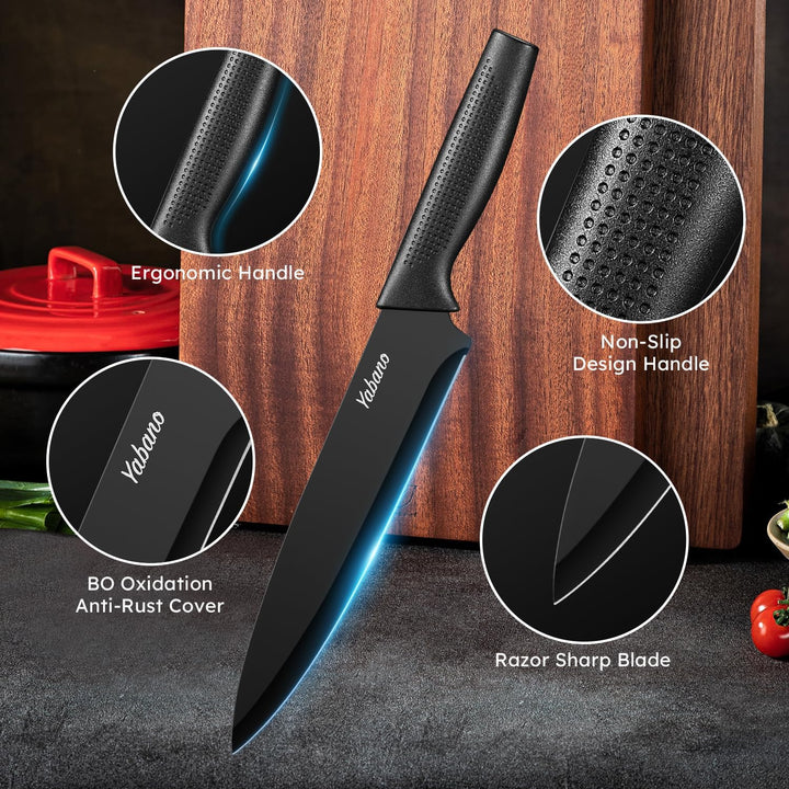 Yabano Messerblock Set, 7 teilig Messerset mit Messerblock und integriertem Messerschärfer,Küchenmes