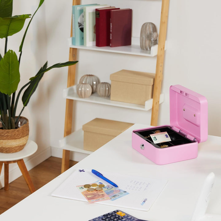 Relaxdays Geldkassette abschliessbar, entnehmbarer Einsatz, 5 Fächer, Geldkasten Eisen, HxBxT: 8,5 x