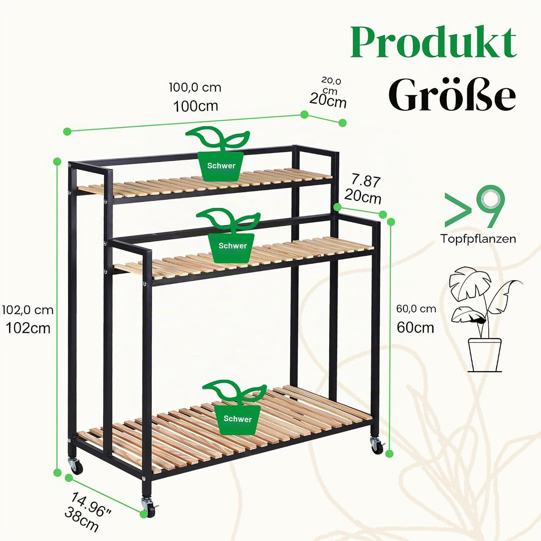 3-Tier Metallisches Pflanzenregal Klappregal mit Rollen – platzsparendes Etagen-Design für Innen & A