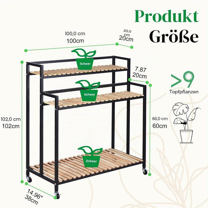 3-Tier Metallisches Pflanzenregal Klappregal mit Rollen – platzsparendes Etagen-Design für Innen & A