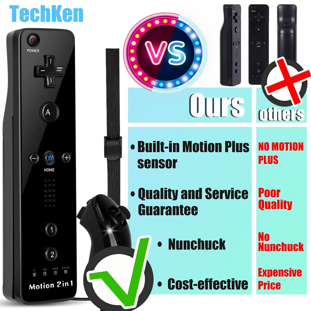 TechKen Controller für Wii mit Motion Plus und Wii Nunchuck Controller Wii Fernbedienung Nunchuk Kon