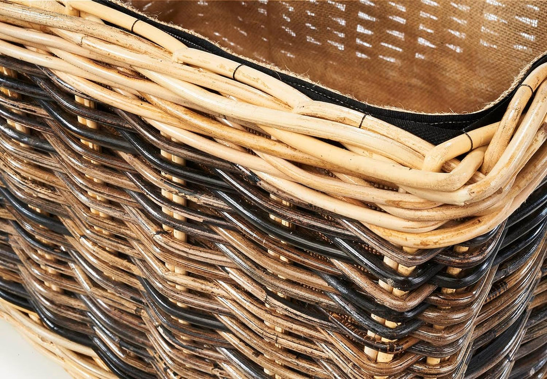Kobolo Holztrage Holzkorb für Kaminholz - Rattan - mit Jutestoff und Henkel ausgestattet - zweifarbi