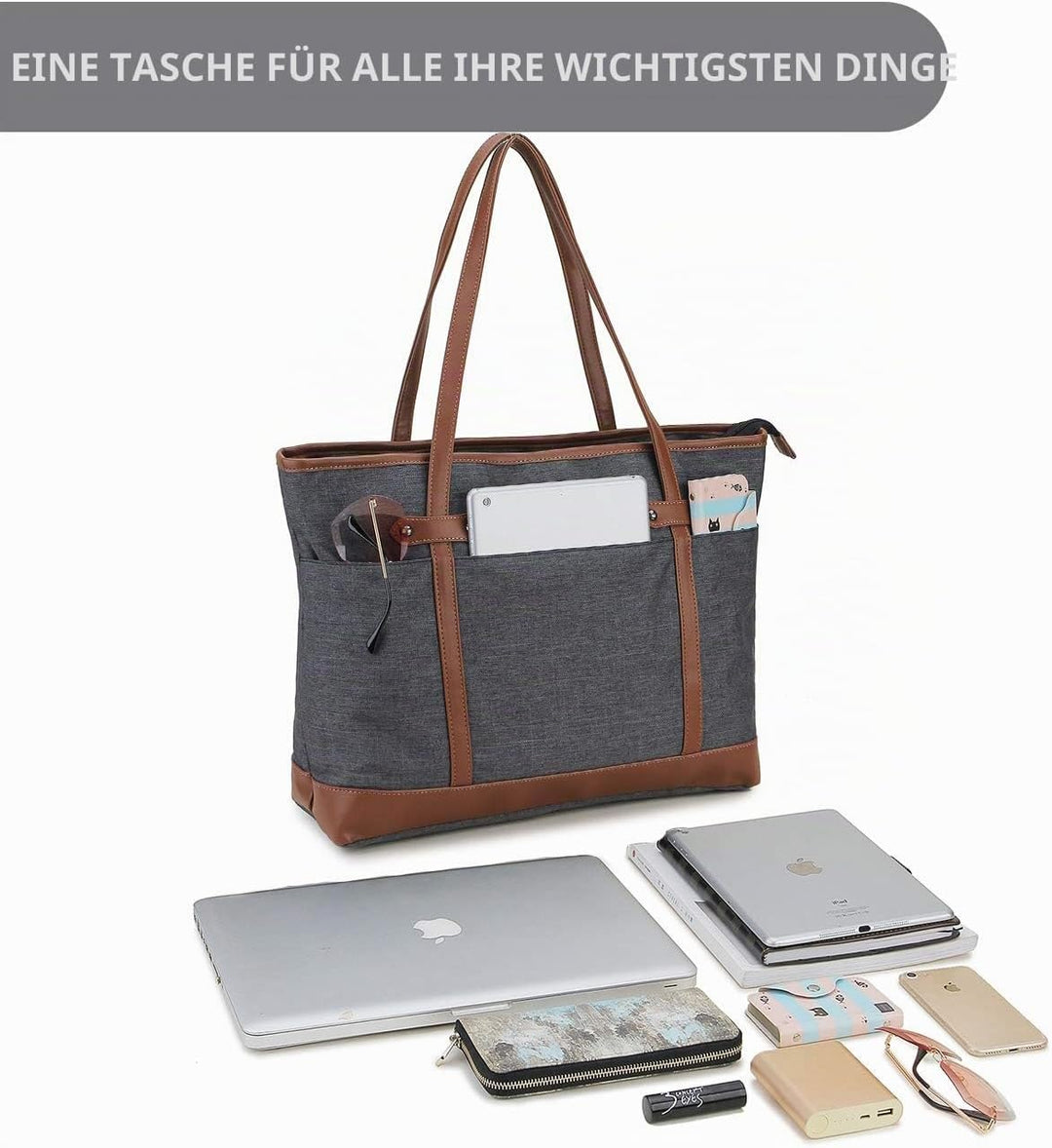 RAVUO Laptoptasche Damen, Wasserdichte Handtasche Elegant Lehrertasche Gross Aktentasche 15.6 zoll L